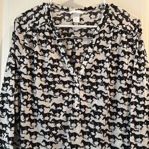 H&M equestrian western cowgirl horse print Top 3/4 Sleeves size L black white